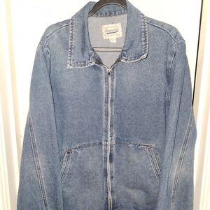 Denim jean jacket zip up pockets collared - American Vintage
